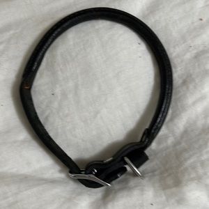 Black Rolled Leather Dog Collar with Silver 1/2